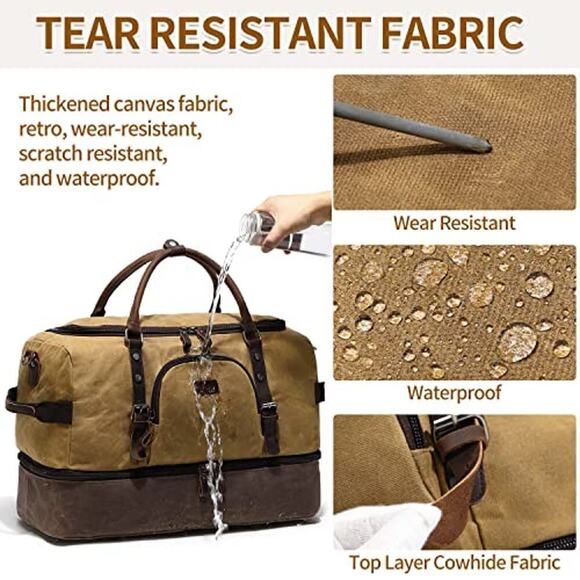 Weekender Bag with Shoe Compartment Large Overnight Bag for Men (Brown) - Picture 4 of 9